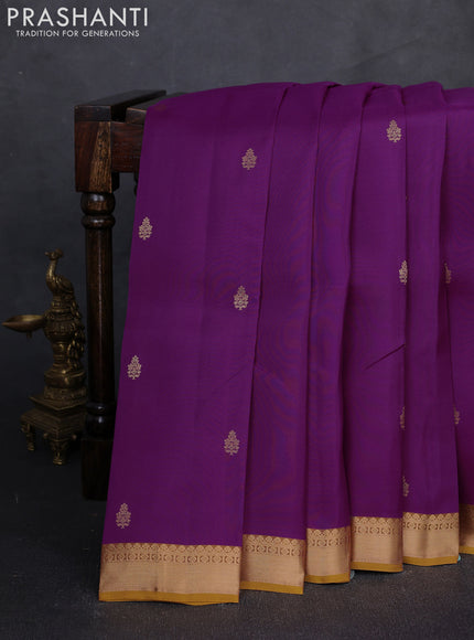 Kanchipuram silk saree purple and dark mustard with zari woven buttas and zari woven border