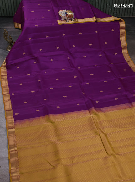 Kanchipuram silk saree purple and dark mustard with zari woven buttas and zari woven border