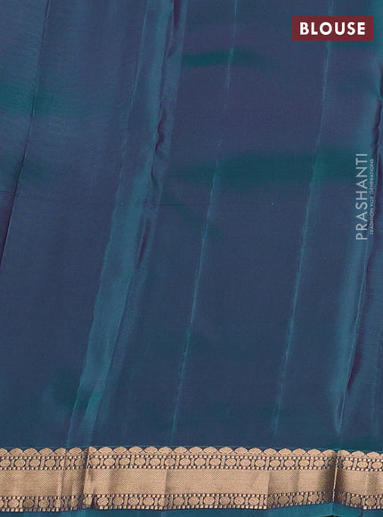 Kanchipuram silk saree deep purple and teal green with zari woven buttas and zari woven border