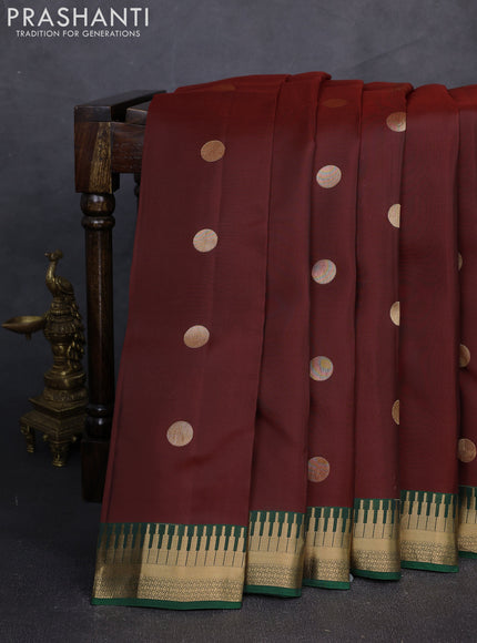 Kanchipuram silk saree maroon and green with zari woven geometric buttas and zari woven border