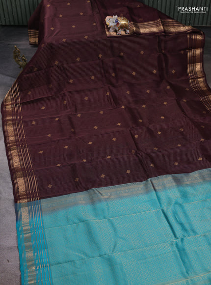 Kanchipuram silk saree wine shade and teal blue with allover zari weaves & buttas and zari woven border