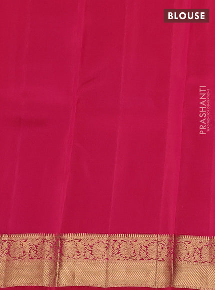 Kanchipuram silk saree pastel green and tomato pink with allover zari weaves & buttas and zari woven border
