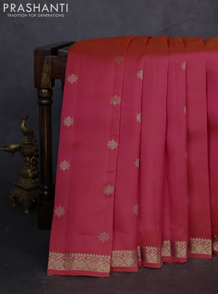 Kanchipuram silk saree dual tone pinkish orange with zari woven buttas and zari woven border
