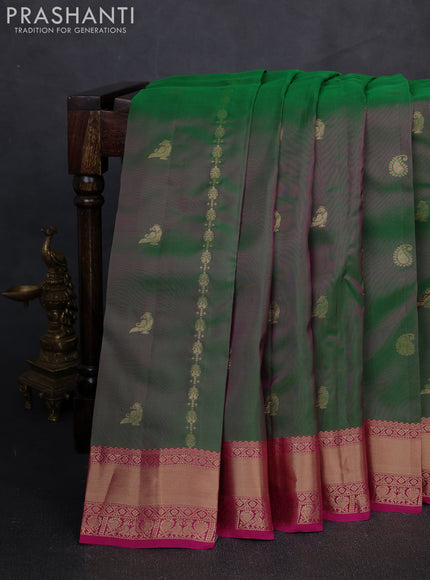 Kanchipuram silk saree dual tone green and pink with allover zari weaves & buttas and zari woven border