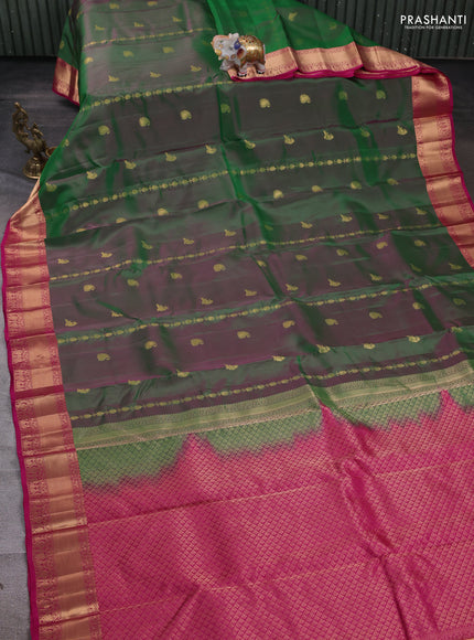 Kanchipuram silk saree dual tone green and pink with allover zari weaves & buttas and zari woven border