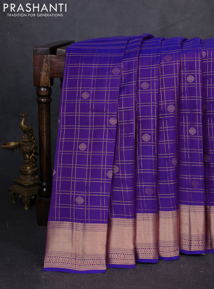Kanchipuram silk saree dual tone purple and teal green with allover zari checks & buttas and zari woven border