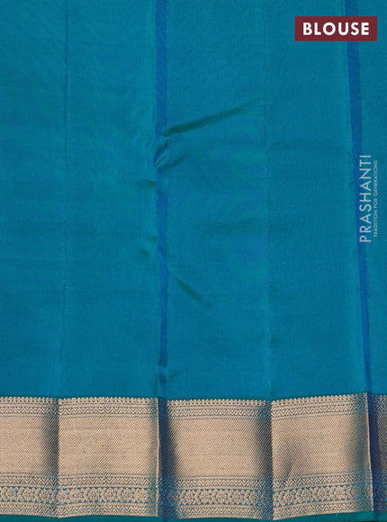 Kanchipuram silk saree dual tone purple and teal green with allover zari checks & buttas and zari woven border