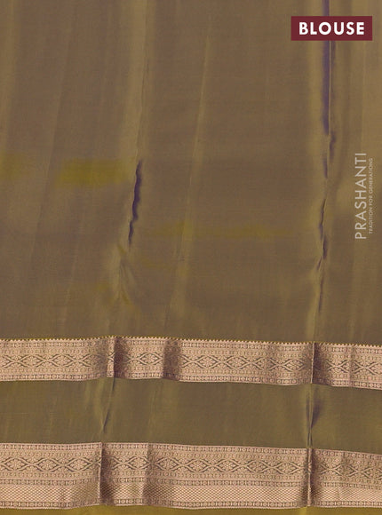 Kanchipuram silk saree blue and dark mustard with zari woven buttas and rettapet zari woven border