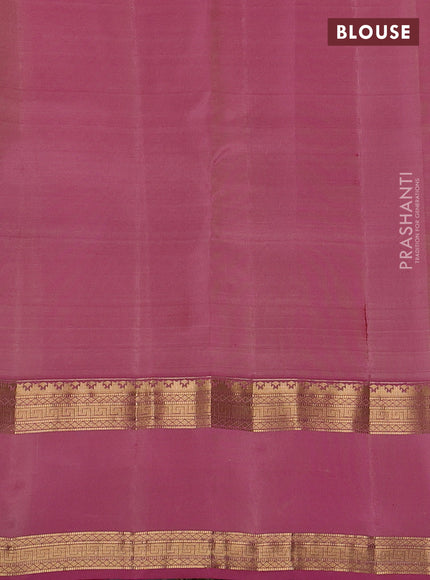 Kanchipuram silk saree beige and pink with allover zari checked pattern and rettapet zari woven border