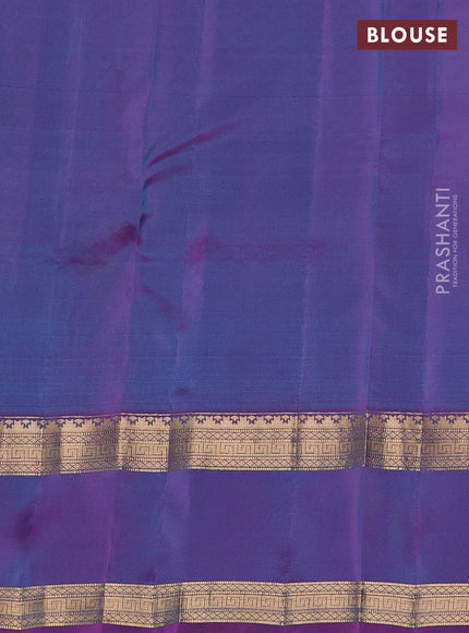 Kanchipuram silk saree teal blue and dual tone purple with allover zari checked pattern and rettapet zari woven border