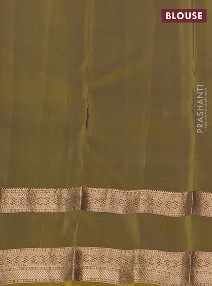Kanchipuram silk saree dual tone peacock blue and dark mustard with zari woven buttas and rettapet zari woven border