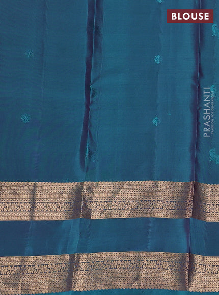 Kanchipuram silk saree purple and teal green with zari woven buttas and rettapet zari woven border