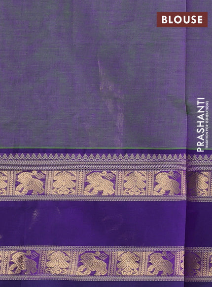 Kanchipuram silk cotton saree dual tone bluish green and navy blue with allover thread checks & buttas and rettapet zari woven border