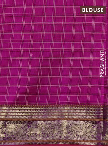 Kanchipuram silk cotton saree pink with allover thread checks & buttas and zari woven border