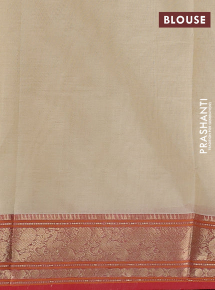 Kanchipuram silk cotton saree cream and red with allover thread checks & buttas and zari woven border
