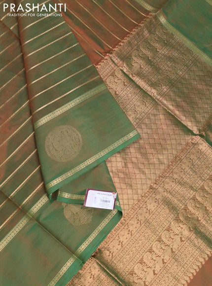 Kanchipuram silk cotton saree dual tone manthulir green with allover veldhari weaves and rettapet zari woven butta border