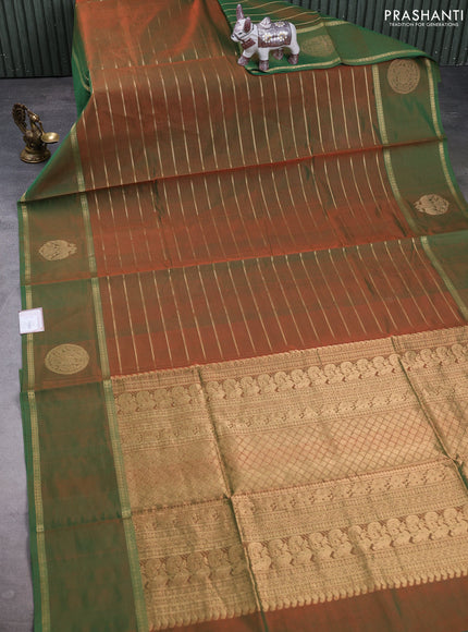 Kanchipuram silk cotton saree dual tone manthulir green with allover veldhari weaves and rettapet zari woven butta border