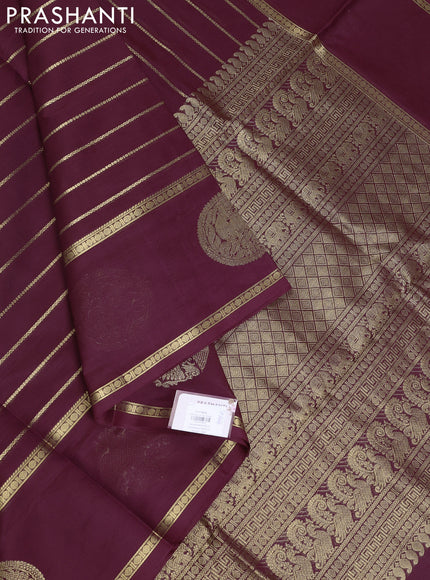 Kanchipuram silk cotton saree wine shade with allover veldhari weaves and rettapet zari woven butta border