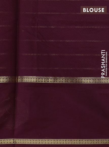 Kanchipuram silk cotton saree wine shade with allover veldhari weaves and rettapet zari woven butta border