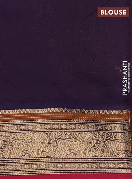 Kanchipuram silk cotton saree jamun shade and red with allover thread checks & buttas and zari woven border
