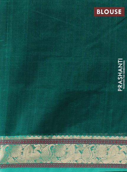 Kanchipuram silk cotton saree green and teal green with allover thread weaves and zari woven border