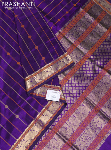 Kanchipuram silk cotton saree violet with allover thread weaves and zari woven border