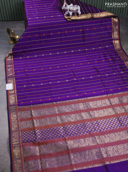 Kanchipuram silk cotton saree violet with allover thread weaves and zari woven border
