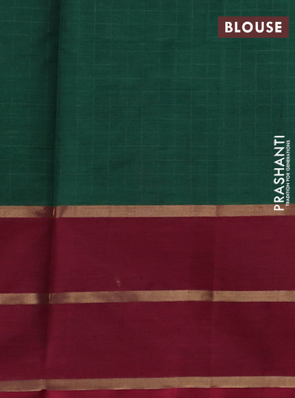 Kanchipuram silk cotton saree green and maroon with allover checked pattern and rettapet zari woven border