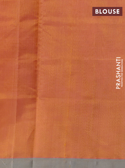 Kanchipuram silk cotton saree orange and beige with zari woven buttas and piping border