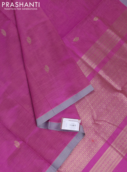 Kanchipuram silk cotton saree mild purple shade and grey with zari woven buttas and piping border