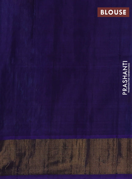 Ikat silk cotton saree cs blue and blue with allover ikat weaves and zari woven border