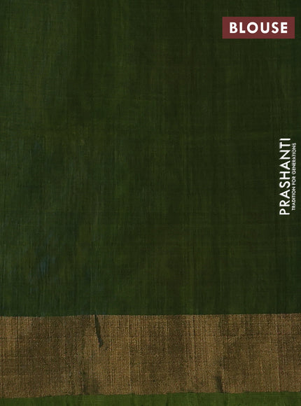 Ikat silk cotton saree cs blue and mehendi green with allover ikat weaves and zari woven border