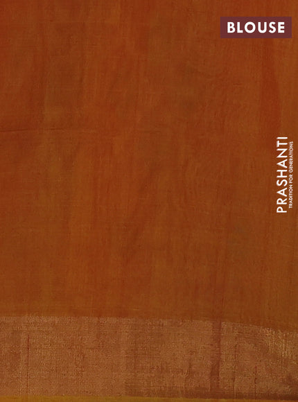 Ikat silk cotton saree deep maroon and mustard yellow with allover ikat weaves and zari woven border