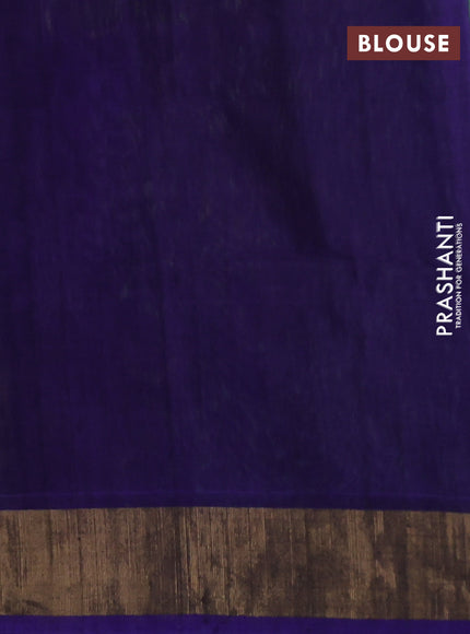 Ikat silk cotton saree green and blue with allover ikat weaves and zari woven border