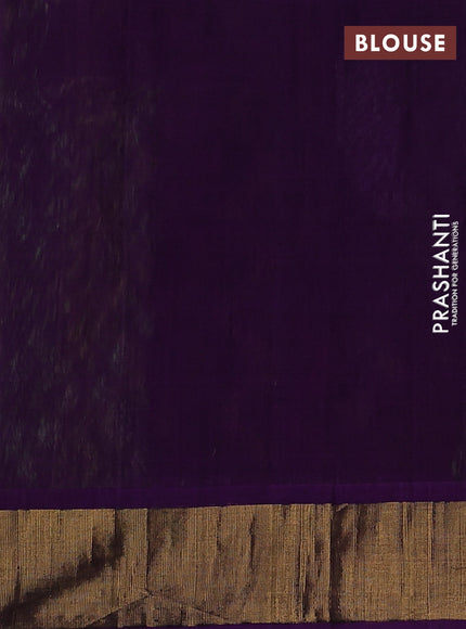 Ikat silk cotton saree green and purple with allover ikat weaves and zari woven border
