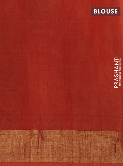 Ikat silk cotton saree blue and orange with allover ikat weaves and zari woven border