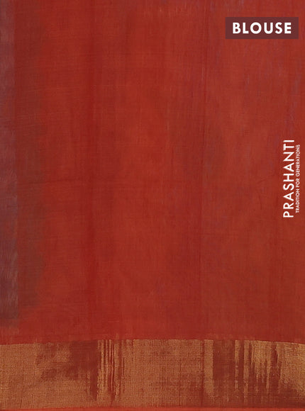 Ikat silk cotton saree cs blue and sunset orange with allover ikat weaves and zari woven border