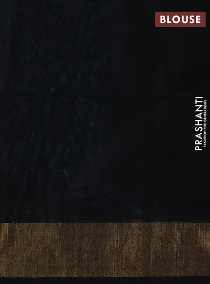 Ikat silk cotton saree cs blue and black with allover ikat weaves and zari woven border