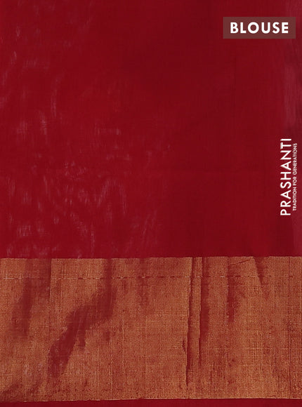 Ikat silk cotton saree off white and red with allover ikat weaves and long zari woven border