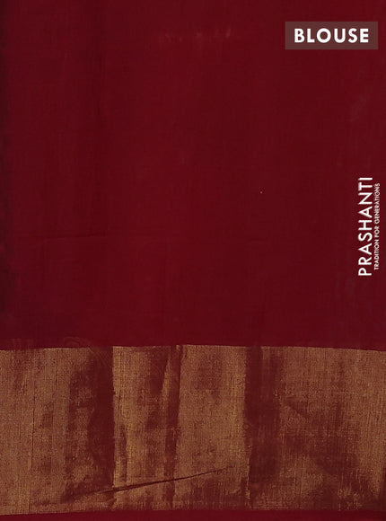 Ikat silk cotton saree green and red with allover ikat weaves and long zari woven border