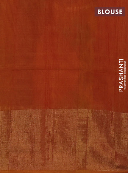 Ikat silk cotton saree coffee brown and orange with allover ikat weaves and long zari woven border