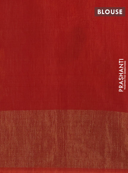 Ikat silk cotton saree orange with allover ikat weaves and long zari woven border