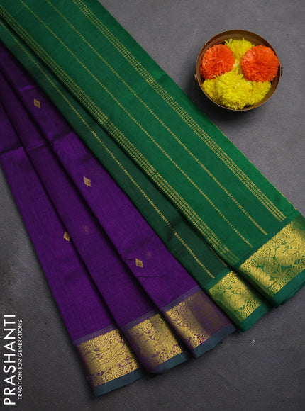 Silk cotton saree purple and green with zari woven buttas and zari woven border