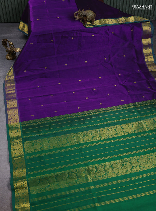 Silk cotton saree purple and green with zari woven buttas and zari woven border