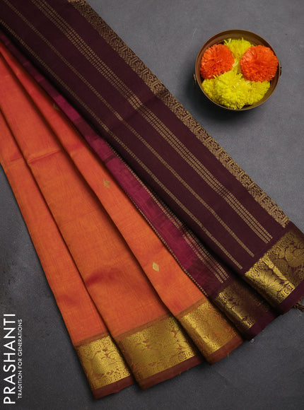 Silk cotton saree dual shade of pinkish orange and coffee brown with zari woven buttas and zari woven border