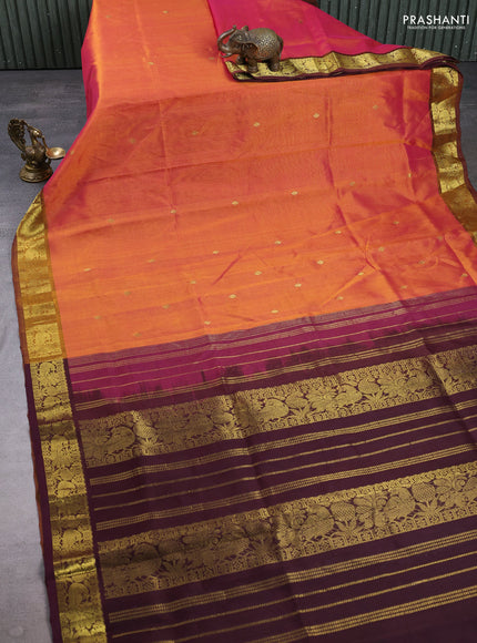 Silk cotton saree dual shade of pinkish orange and coffee brown with zari woven buttas and zari woven border