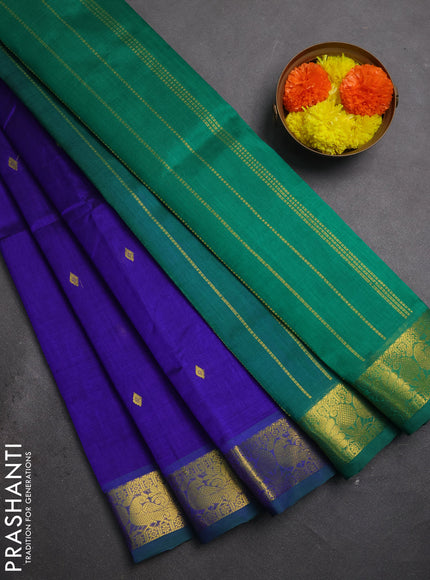 Silk cotton saree blue and green with zari woven buttas and zari woven border