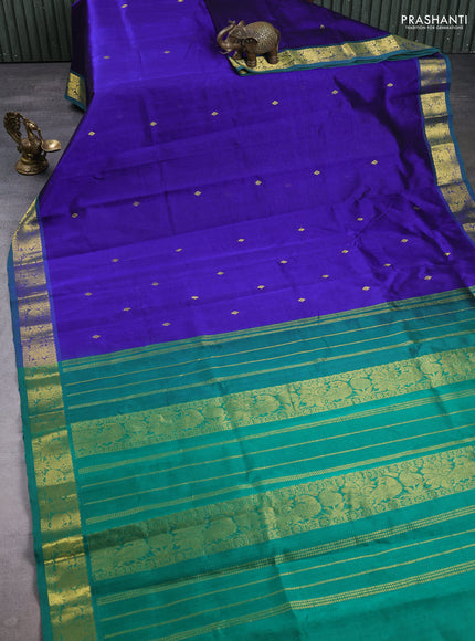 Silk cotton saree blue and green with zari woven buttas and zari woven border