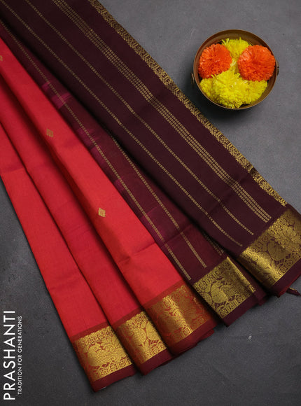 Silk cotton saree dual shade of pink and deep wine with zari woven buttas and zari woven border