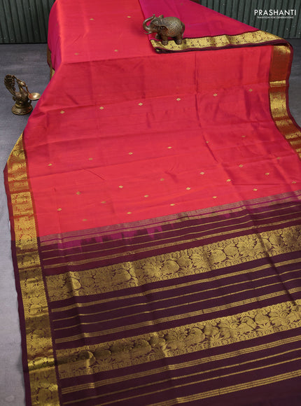 Silk cotton saree dual shade of pink and deep wine with zari woven buttas and zari woven border